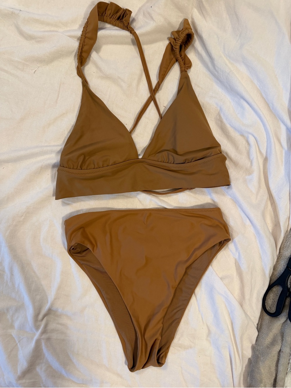 aerie Mustard Ruched-Strap High-Waist Bikini Set